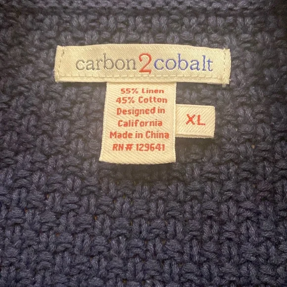 Carbon 2 Cobalt Mens Gray/Blue Linen/Cotton Cable Knit Fisherman Cardigan, XL